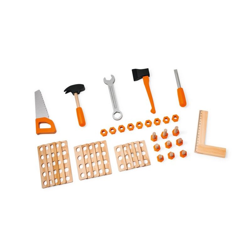 Kinderwerkbank Holz mit Holzspielzeug